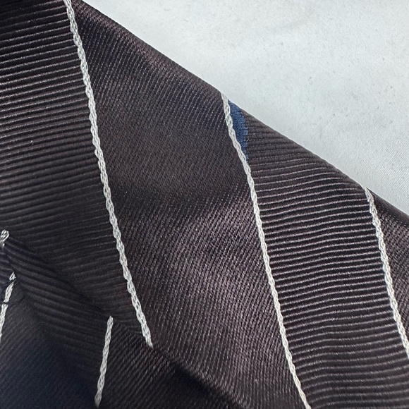 Villa Ponti Designer 100% Seta Silk Brown/White Striped Tie Made in Italy - Picture 6 of 9
